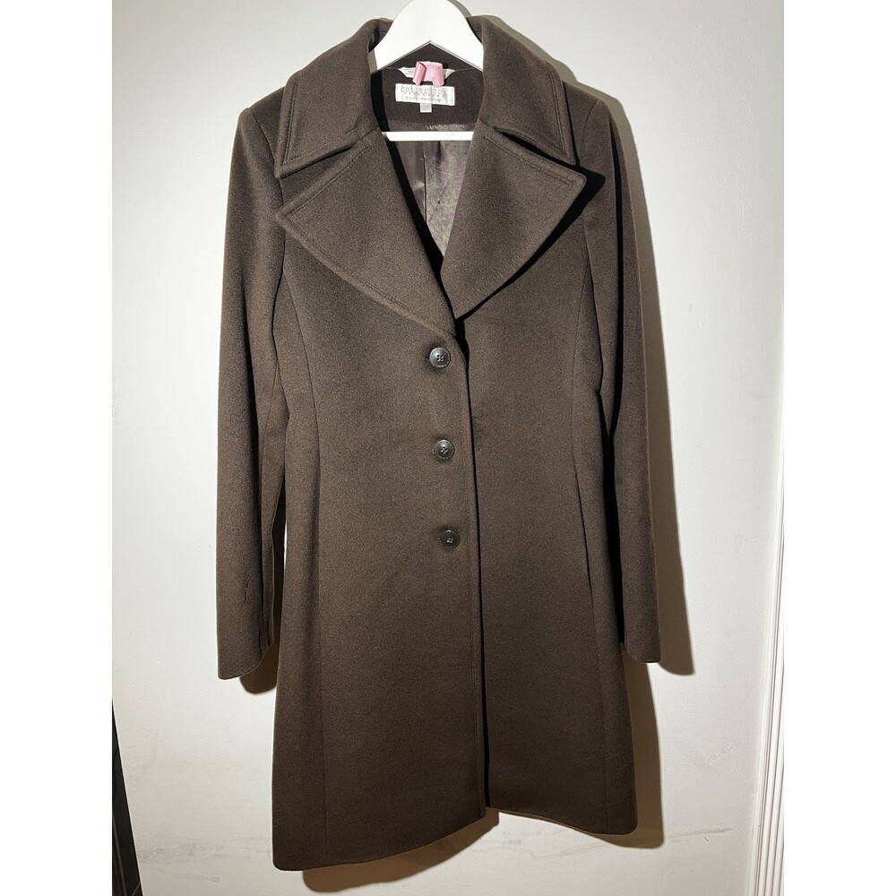 Collection Fiftynine 100% Cashmere Coat Brown Women 10 Knee Length Pointed Lapel